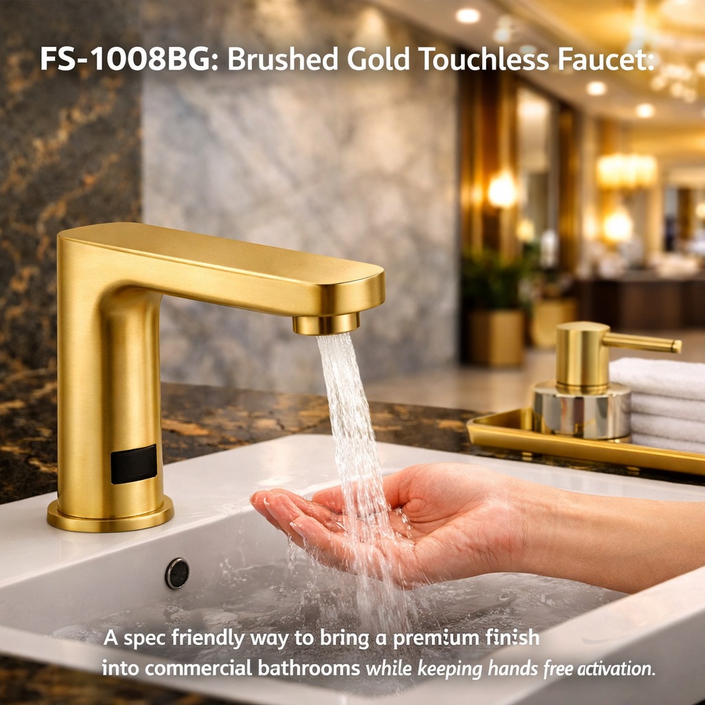 FS-1008BG brushed gold touchless automatic sensor faucet for premium commercial restroom finishes